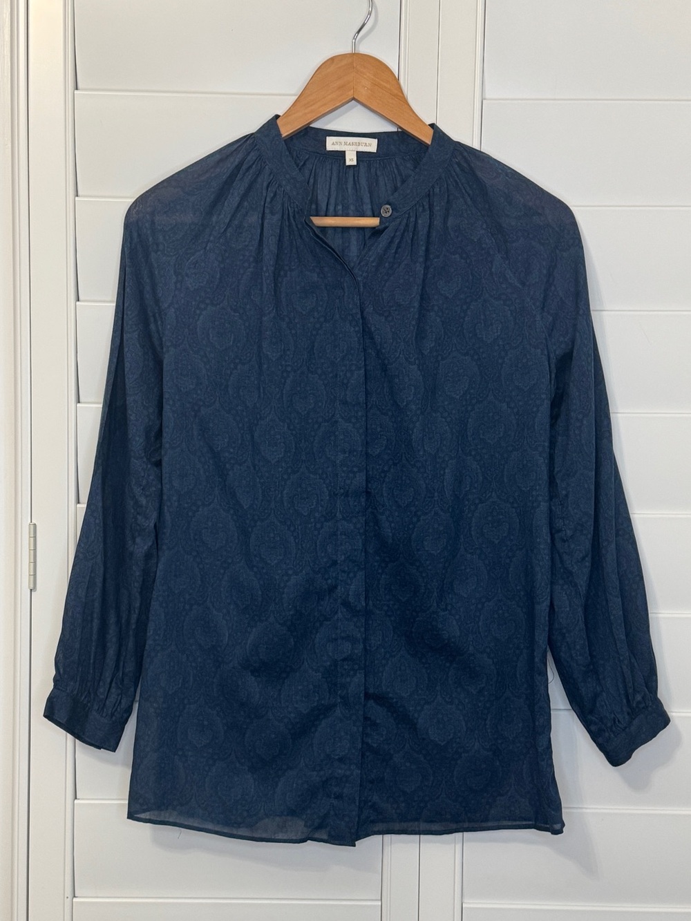 Ann Mashburn blue paisley button down top